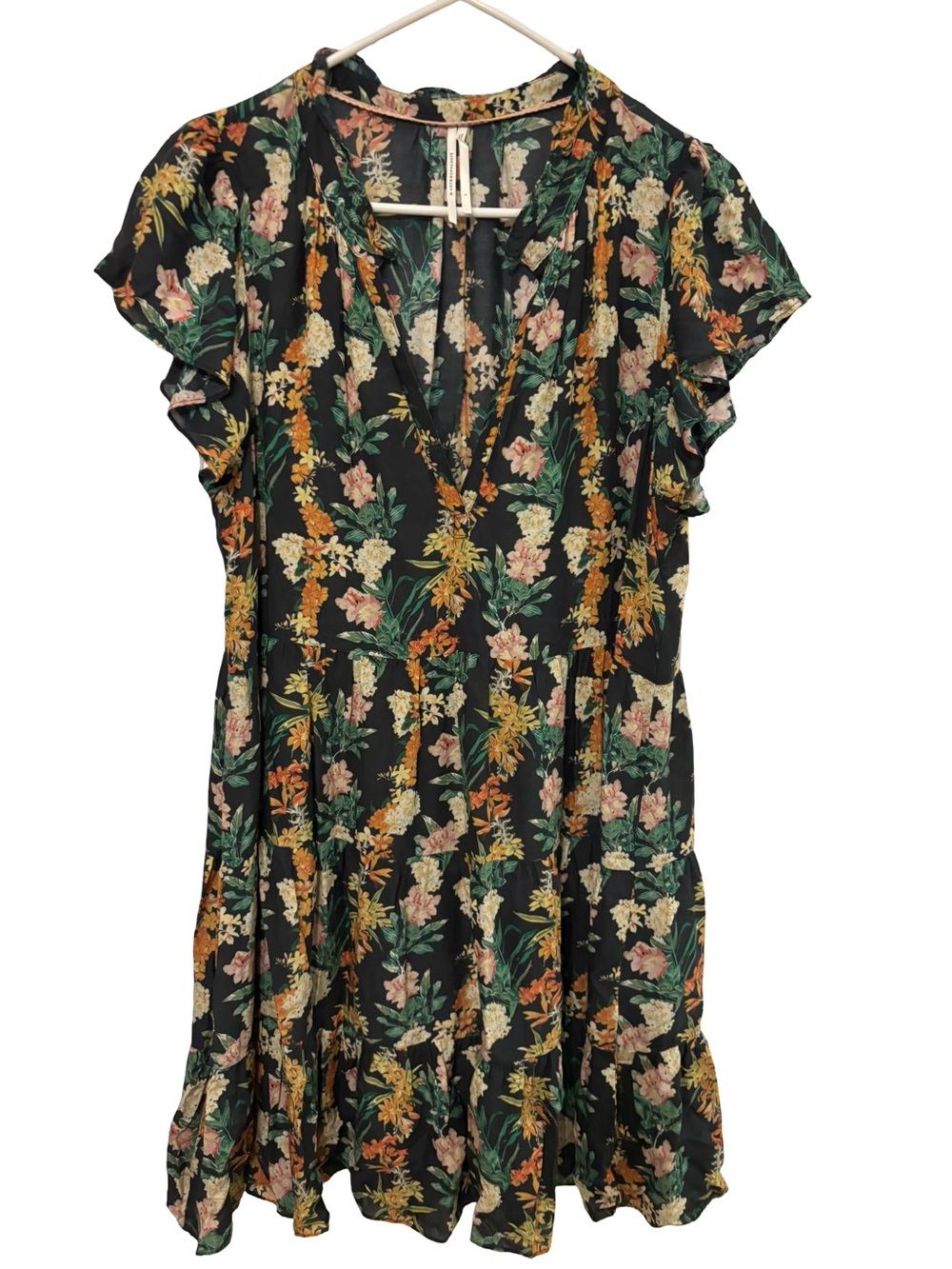 Anthropologie Navy Modal Fall Western Boho Floral V-Neck Mini Dress Large